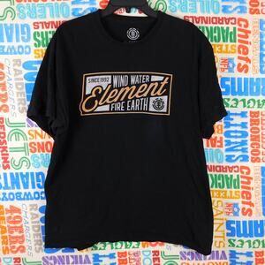 Element Skateboards T Shirt Size L Black Script Logo Wind Water Fire Earth